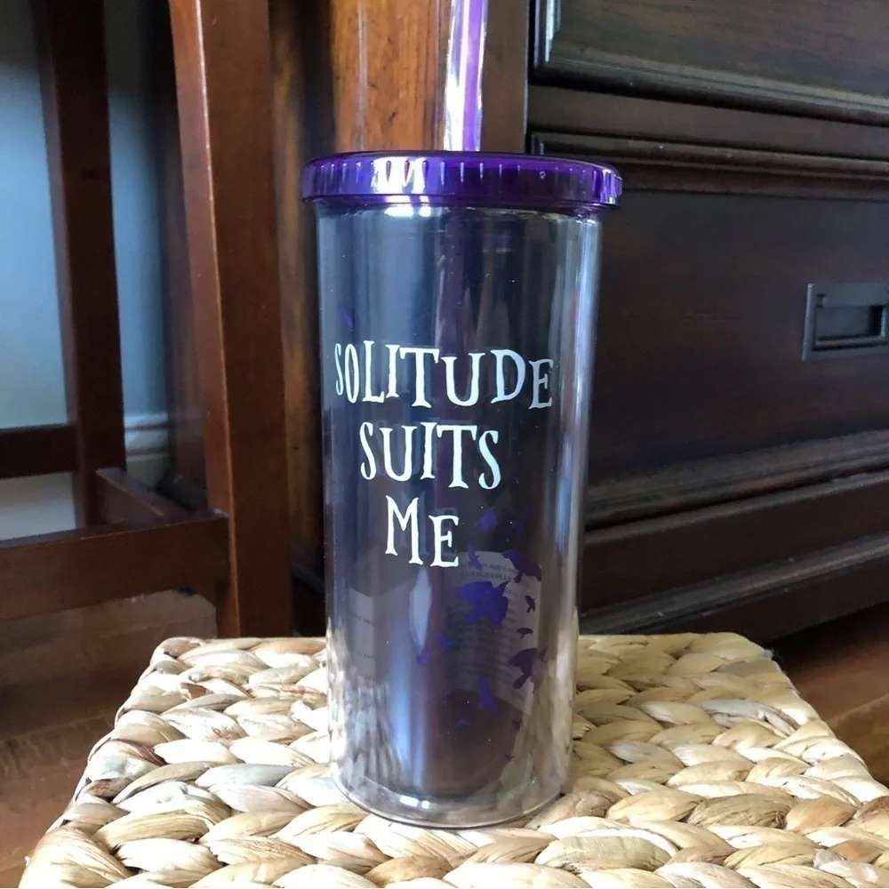 Wednesday “Solitude Suits Me” double walled tumbler with straw and lid